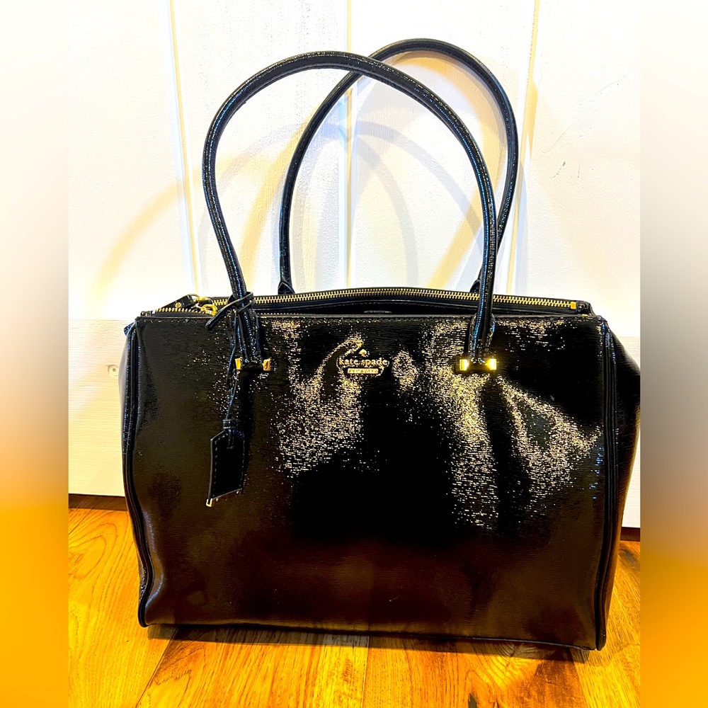 Kate Spade Black Patent Leather Tote Bag w/ Duster Bag